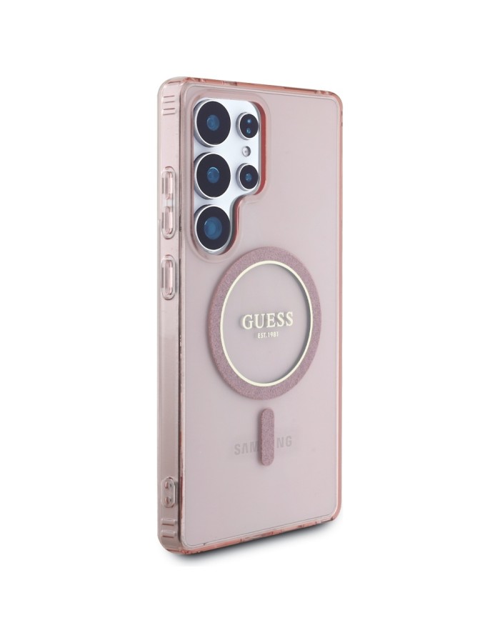 Guess Glitter Circle Classic Logo MagSafe case for Samsung Galaxy S25 Ultra - pink Guess Glitter Circle Classic Logo MagSafe case for Samsung Galaxy S25 Ultra - pink