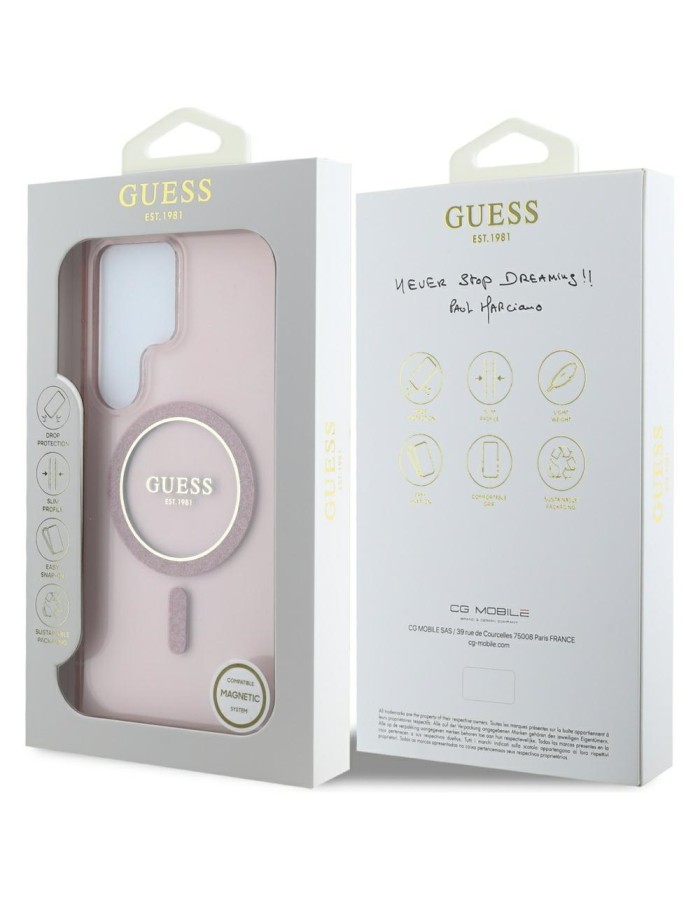 Guess Glitter Circle Classic Logo MagSafe case for Samsung Galaxy S25 Ultra - pink Guess Glitter Circle Classic Logo MagSafe case for Samsung Galaxy S25 Ultra - pink