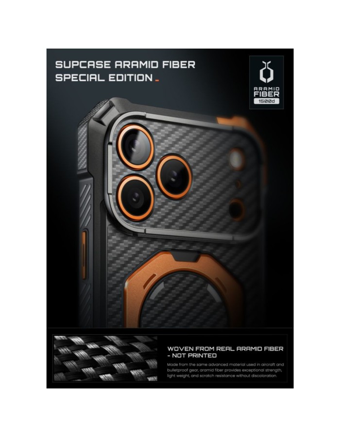 Supcase UB Grip Mag MagSafe Aramid Case for iPhone 18 Pro Max / 17 Pro Max - Black and Orange