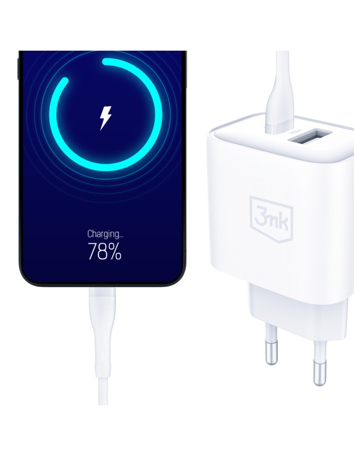 3mk DualCharge 20W PD3.0 QC 3.0 PPS USB 1A1C Wall Charger - White