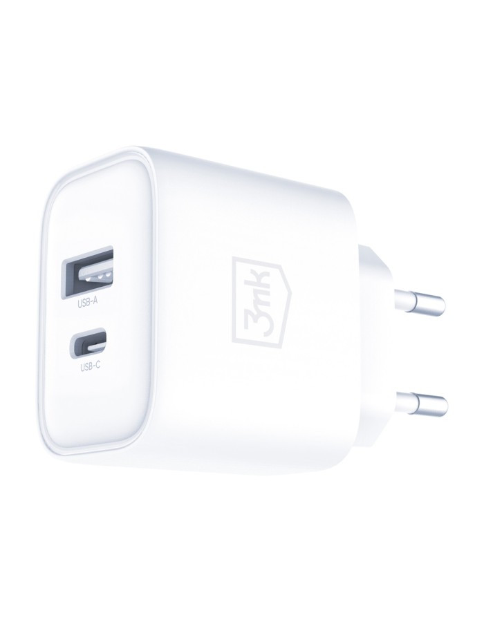 3mk DualCharge 20W PD3.0 QC 3.0 PPS USB 1A1C Wall Charger - White