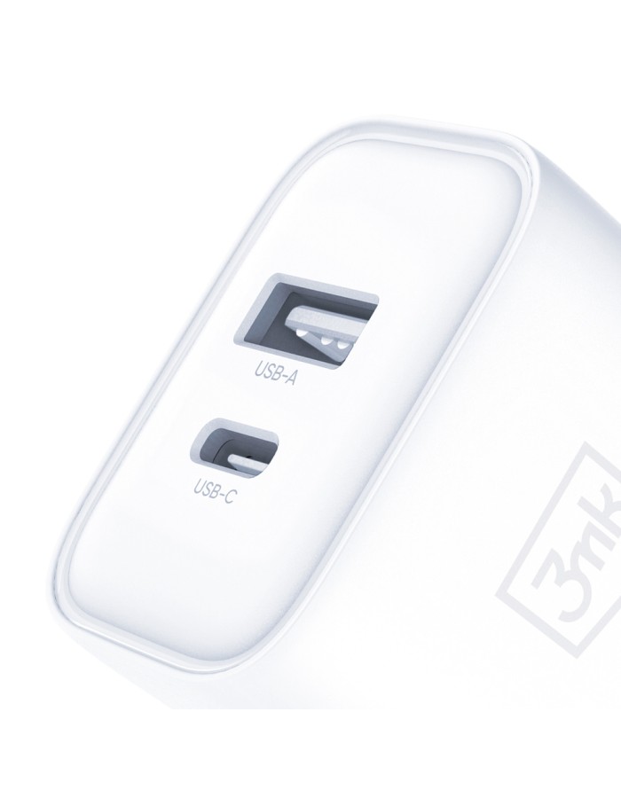3mk DualCharge 20W PD3.0 QC 3.0 PPS USB 1A1C Wall Charger - White