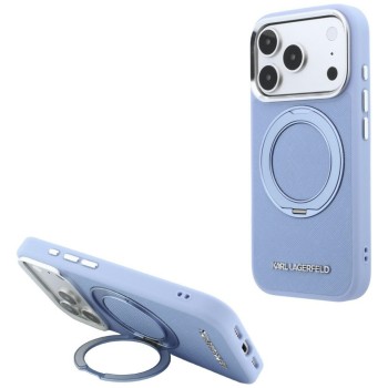 Karl Lagerfeld Ring Stand 360 Saffiano Classic Logo MagSafe Case for iPhone 18 Pro / 17 Pro - Light Blue