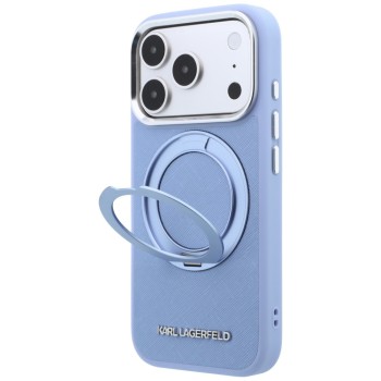 Karl Lagerfeld Ring Stand 360 Saffiano Classic Logo MagSafe Case for iPhone 18 Pro / 17 Pro - Light Blue