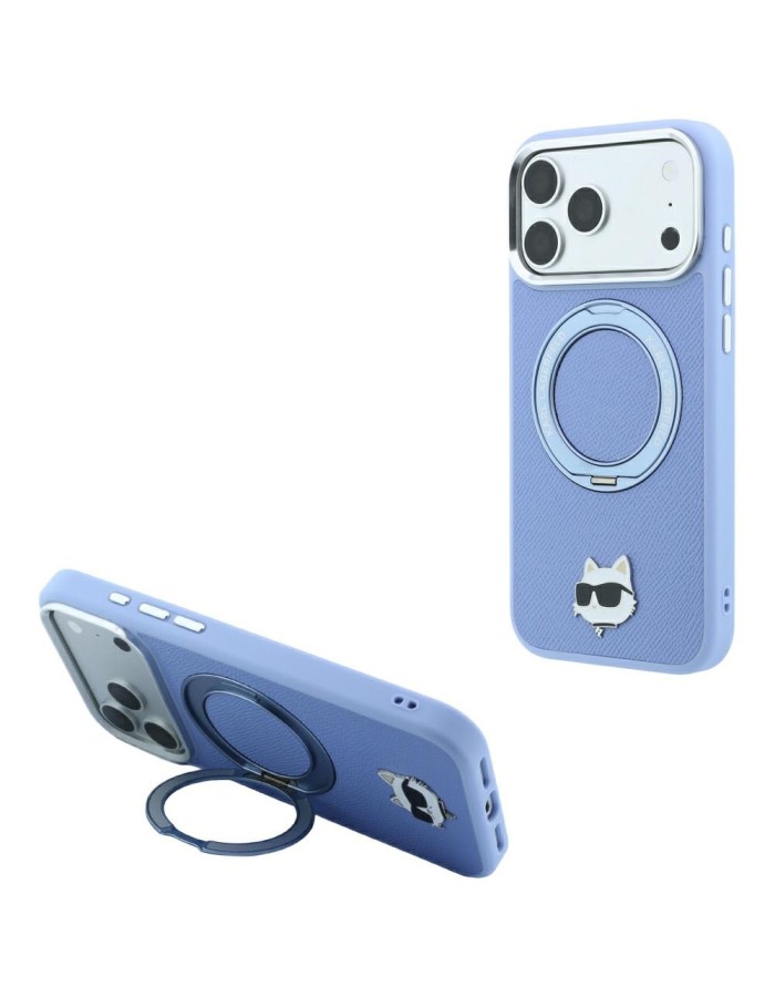 Karl Lagerfeld with Ring Stand 360 Choupette Head Pin MagSafe Case for iPhone 18 Pro / 17 Pro - Light Blue