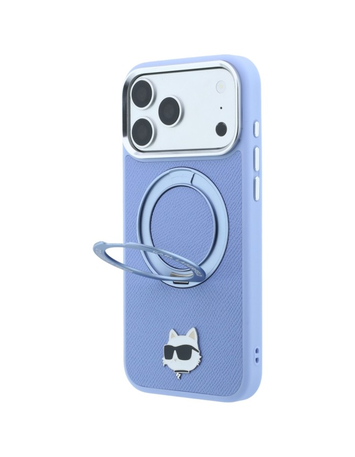 Karl Lagerfeld with Ring Stand 360 Choupette Head Pin MagSafe Case for iPhone 18 Pro / 17 Pro - Light Blue
