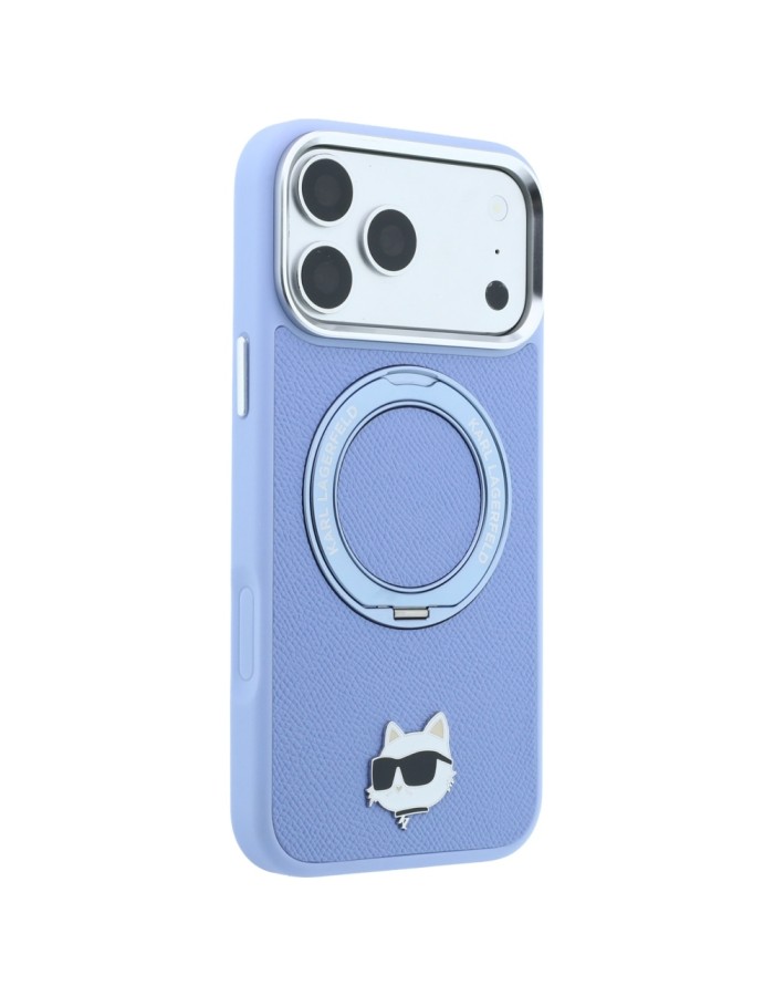 Karl Lagerfeld with Ring Stand 360 Choupette Head Pin MagSafe Case for iPhone 18 Pro / 17 Pro - Light Blue