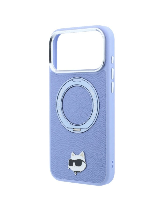 Karl Lagerfeld with Ring Stand 360 Choupette Head Pin MagSafe Case for iPhone 18 Pro / 17 Pro - Light Blue