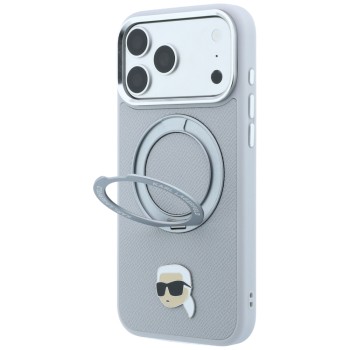Karl Lagerfeld with Ring Stand 360 Karl Head Pin MagSafe Case for iPhone 18 Pro / 17 Pro - Gray Karl Lagerfeld with Ring Stand 360 Karl Head Pin MagSafe Case for iPhone 18 Pro / 17 Pro - Gray