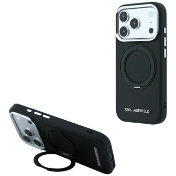 Karl Lagerfeld Ring Stand 360 Saffiano Classic Logo MagSafe Case for iPhone 18 Pro / 17 Pro - Black