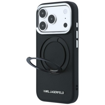 Karl Lagerfeld Ring Stand 360 Saffiano Classic Logo MagSafe Case for iPhone 18 Pro / 17 Pro - Black