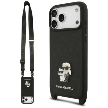 Karl Lagerfeld Saffiano Karl&amp;amp;Choupette Metal Pin CBDY Strap Case for iPhone 18 Pro Max / 17 Pro Max - Black