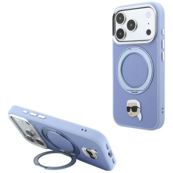 Karl Lagerfeld with Ring Stand 360 Karl Head Pin MagSafe Case for iPhone 18 Pro Max / 17 Pro Max - Light Blue