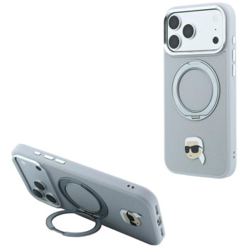 Karl Lagerfeld with Ring Stand 360 Karl Head Pin MagSafe Case for iPhone 18 Pro Max / 17 Pro Max - Gray