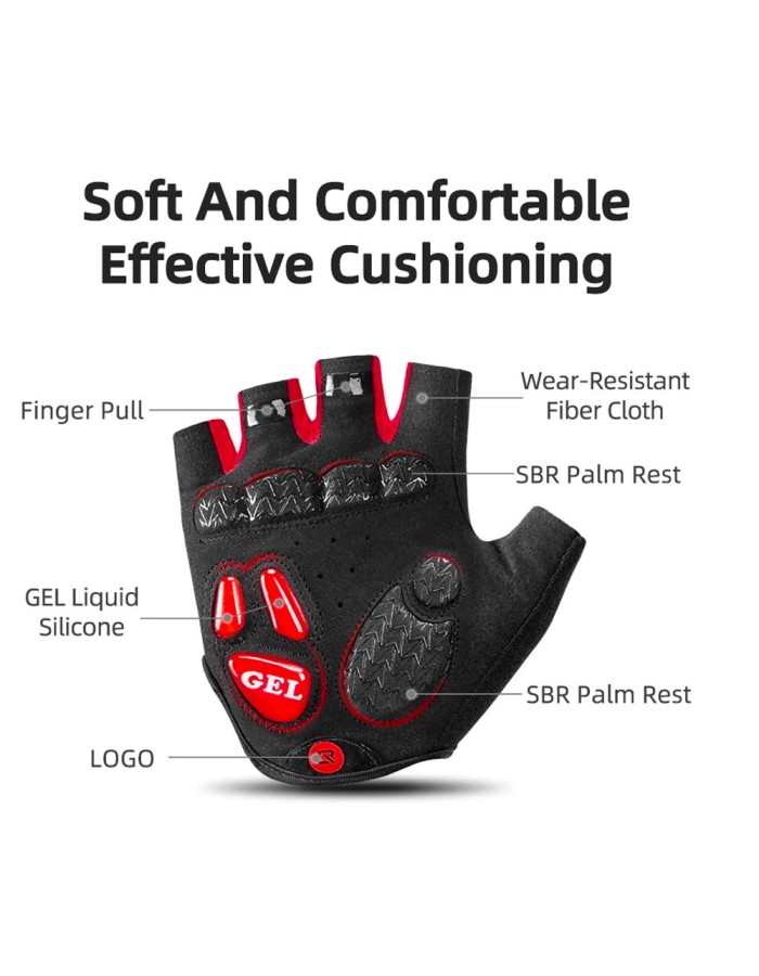 Rockbros S169BR L cycling gloves with gel inserts - black and red