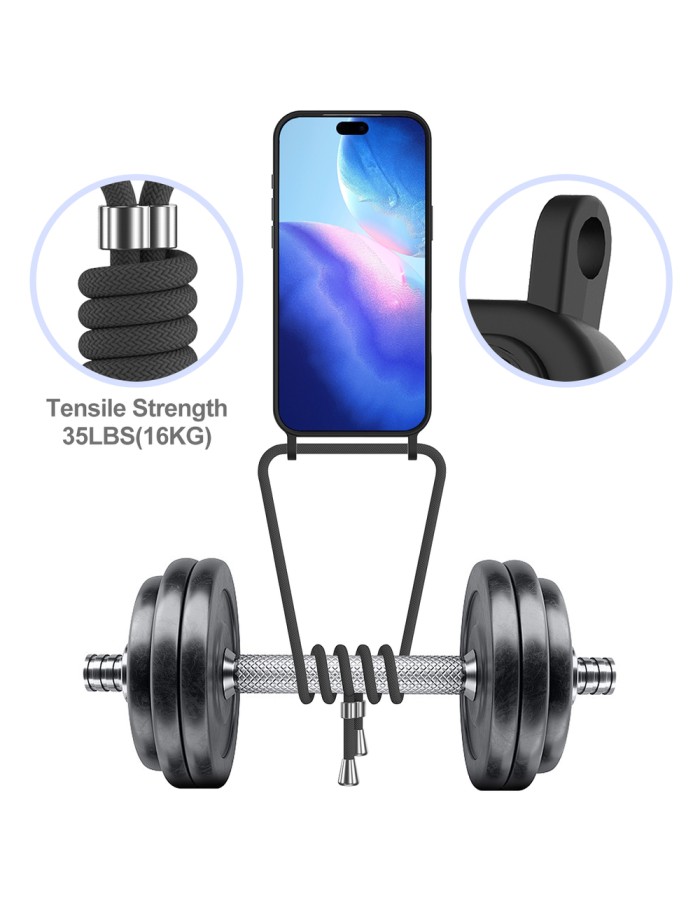 For iPhone 18 Pro / 17 Pro Case Liquid Silicone Card Holder Back Phone Cover with Lanyard - Black