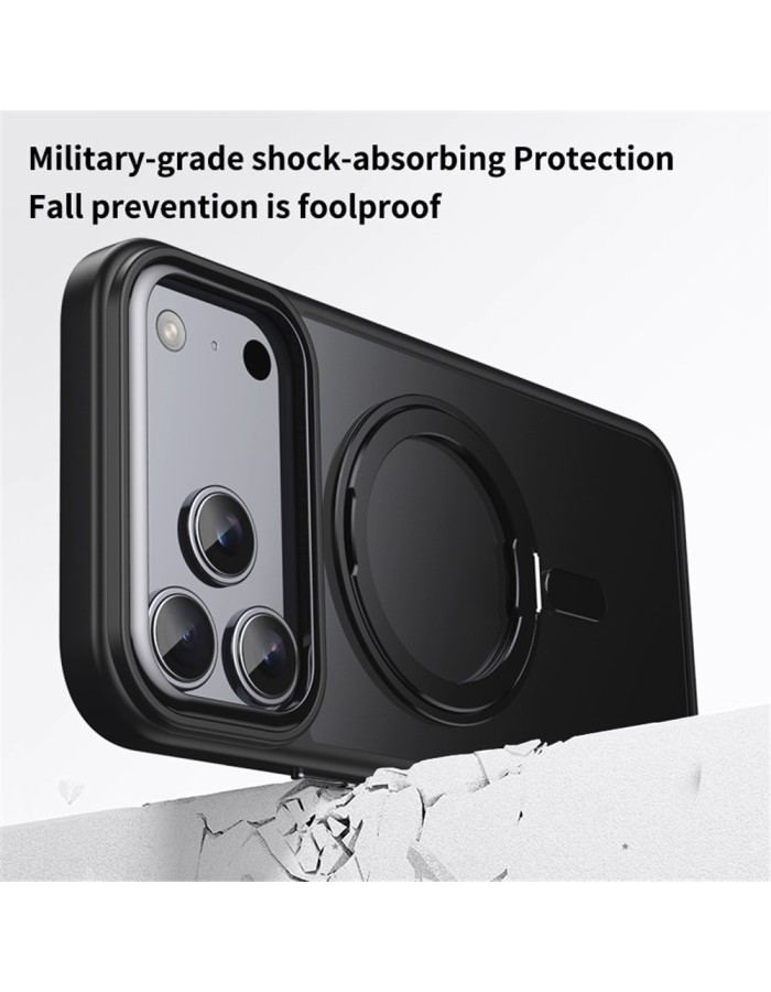 Magnetic Case with Rotating Stand iPhone 18 Pro Max / 17 Pro Max TPU Acrylic MagSafe - Black Magnetic Case with Rotating Stand iPhone 18 Pro Max / 17 Pro Max TPU Acrylic MagSafe - Black
