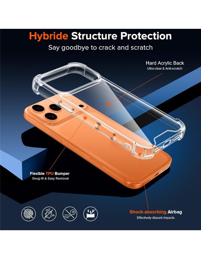 Hybrid Acrylic TPU Case iPhone 18 Pro / 17 Pro with Camera Protection - Transparent