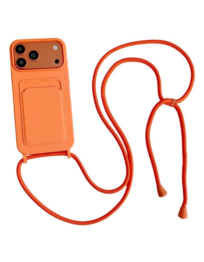 Silicone case with card slot and strap iPhone 18 Pro Max / 17 Pro Max - orange