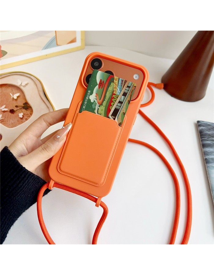 Silicone case with card slot and strap iPhone 18 Pro Max / 17 Pro Max - orange