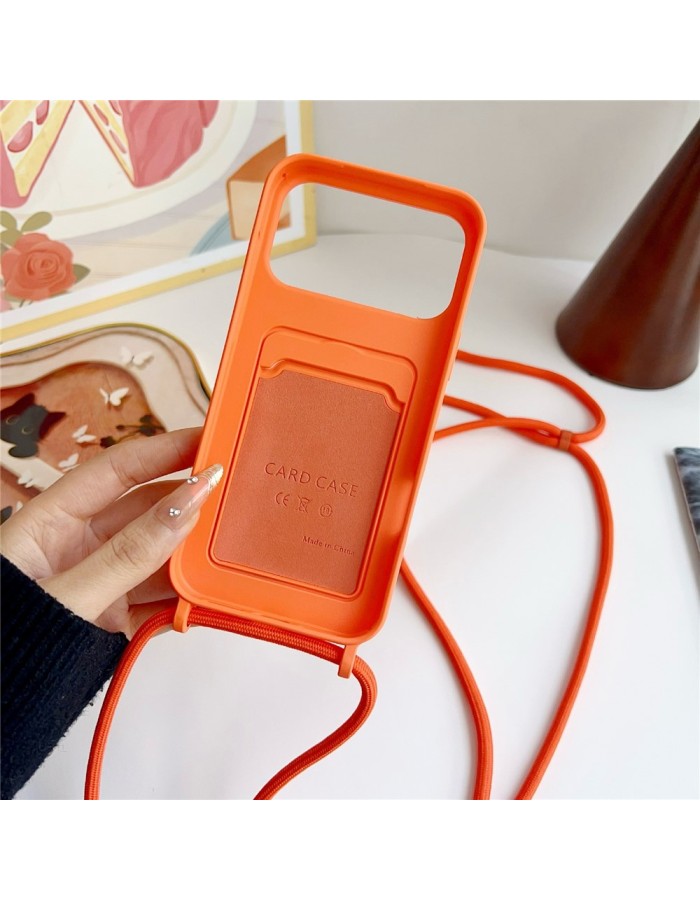 Silicone case with card slot and strap iPhone 18 Pro Max / 17 Pro Max - orange