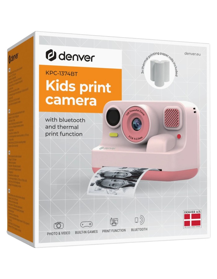 Denver KIDS Photo Digital Instant Camera 48MP Thermal Print & BT Print KPC-1374BTRO Rose