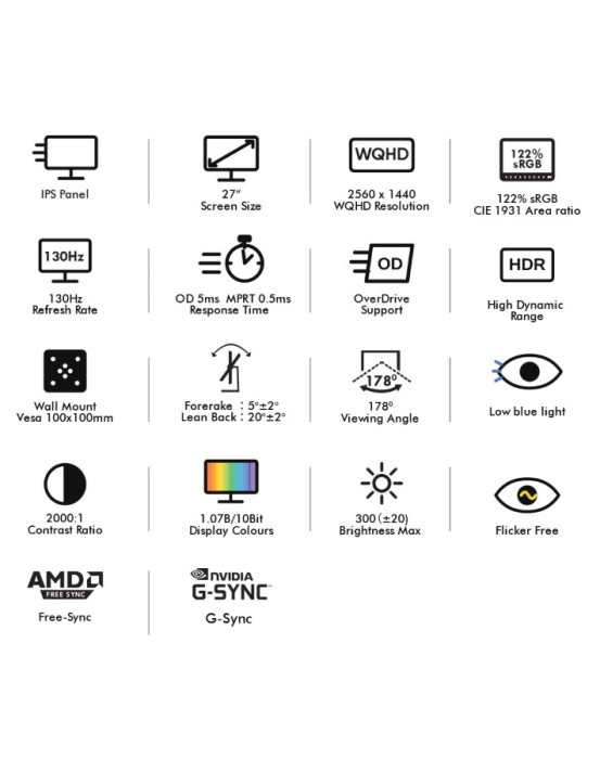 Armaggeddon Gaming Monitor 27'' 2K IPS 130hz 10Bit True Color 2xHDMI DP USB PXP 27-QGG White Armaggeddon Gaming Monitor 27'' 2K IPS 130hz 10Bit True Color 2xHDMI DP USB PXP 27-QGG White