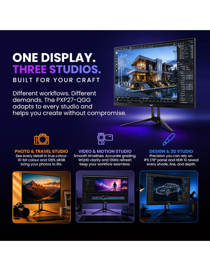 Armaggeddon Gaming Monitor 27'' 2K IPS 130hz 10Bit True Color 2xHDMI DP USB PXP 27-QGG White Armaggeddon Gaming Monitor 27'' 2K IPS 130hz 10Bit True Color 2xHDMI DP USB PXP 27-QGG White
