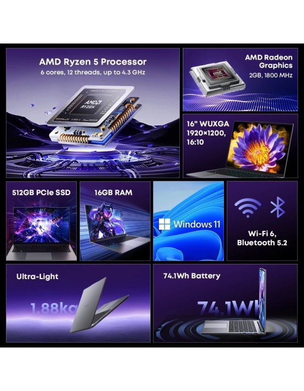Chuwi Laptop CoreBook Plus 16'' R5-7430U 16Gb + 512GB Windows 11 Home Chuwi Laptop CoreBook Plus 16'' R5-7430U 16Gb + 512GB Windows 11 Home