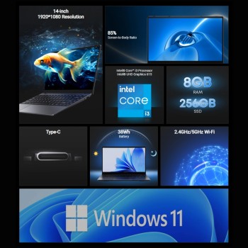Chuwi Laptop CoreBook 14'' i3-10100Y 8GB RAM + 256GB SSD Windows 11 Pro