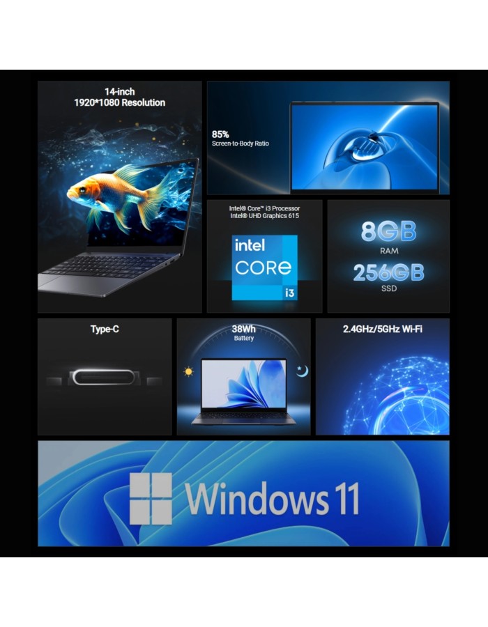 Chuwi Laptop CoreBook 14'' i3-10100Y 8GB RAM + 256GB SSD Windows 11 Pro Chuwi Laptop CoreBook 14'' i3-10100Y 8GB RAM + 256GB SSD Windows 11 Pro