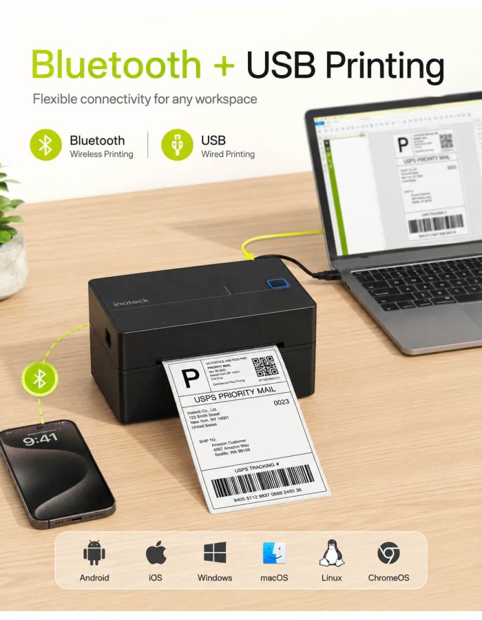 Inateck Label Barcode Printer Thermal Bluetooth & USB PR40 Black Inateck Label Barcode Printer Thermal Bluetooth & USB PR40 Black