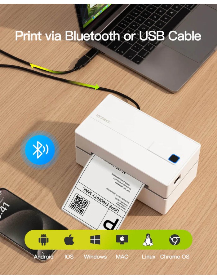 Inateck Label Barcode Printer Thermal Bluetooth & USB PR40 Black Inateck Label Barcode Printer Thermal Bluetooth & USB PR40 Black