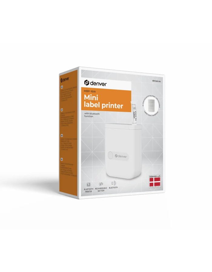 Denver MBP-16W Mini Thermal Label Printer with Bluetooth, Prints via Phone APP, Including 4x Label Rolls Denver MBP-16W Mini Thermal Label Printer with Bluetooth, Prints via Phone APP, Including 4x Label Rolls