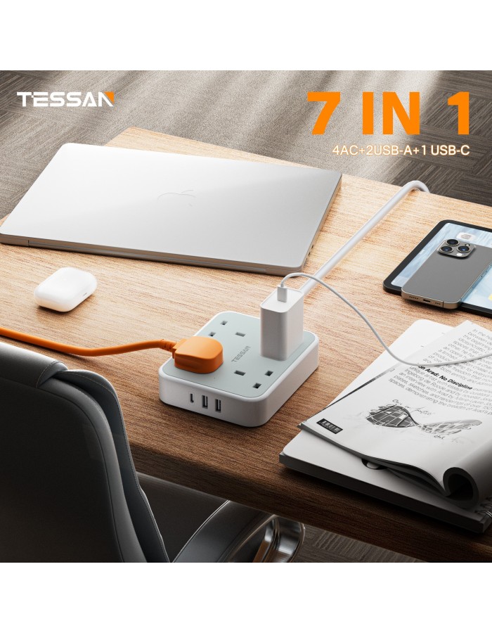 Tessan TS-202-C 4-Gang AC Extension 2m 13A with 2x USBA 1x USBC 15W Tessan TS-202-C 4-Gang AC Extension 2m 13A with 2x USBA 1x USBC 15W