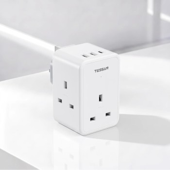 Tessan TS-227-PD 3-Gang 13A AC Plug Through with 2x USBA & 1x USBC 20W