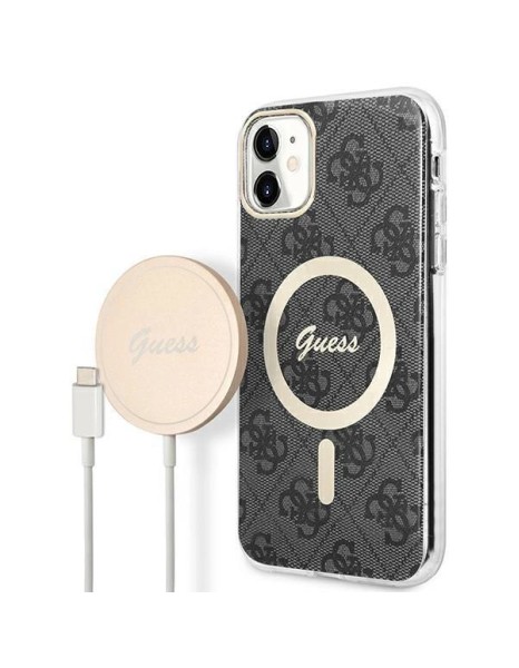 Set Guess GUBPN61H4EACSK Case+Charger iPhone 11 6.1" black/black hard case 4G Print MagSafe