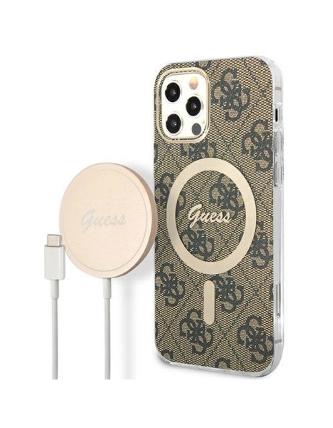 Set Guess GUBPP12MH4EACSW Case+ Charger iPhone 12/12 Pro brown/brown hard case 4G Print MagSafe