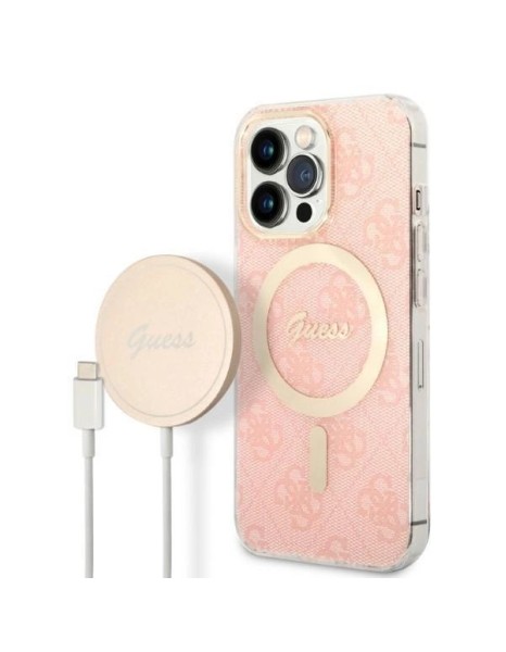 Set Guess GUBPP13LH4EACSP Case+ Charger iPhone 13 Pro pink/pink hard case 4G Print MagSafe
