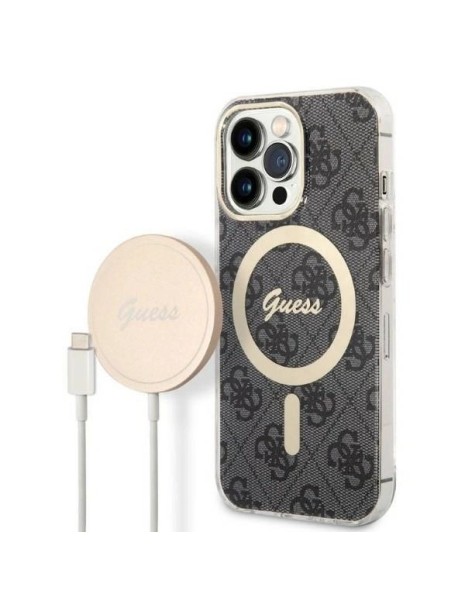 Set Guess GUBPP13XH4EACSK Case+ Charger iPhone 13 Pro Max black/black hard case 4G Print MagSafe