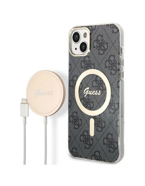 Set Guess GUBPP14MH4EACSK Case+ Charger iPhone 14 Plus 6.7" black/black hard case 4G Print MagSafe