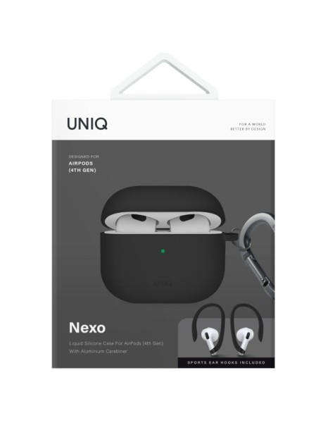 Uniq Nexo AirPods 4 + Ear Hooks Silicone case - black