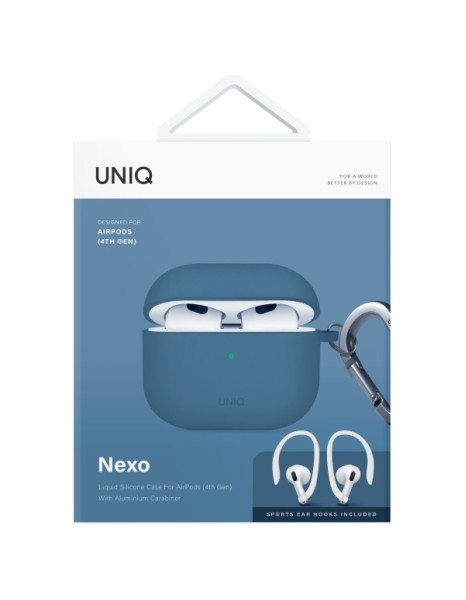 Uniq Nexo AirPods 4 + Ear Hooks Silicone case - blue Uniq Nexo AirPods 4 + Ear Hooks Silicone case - blue
