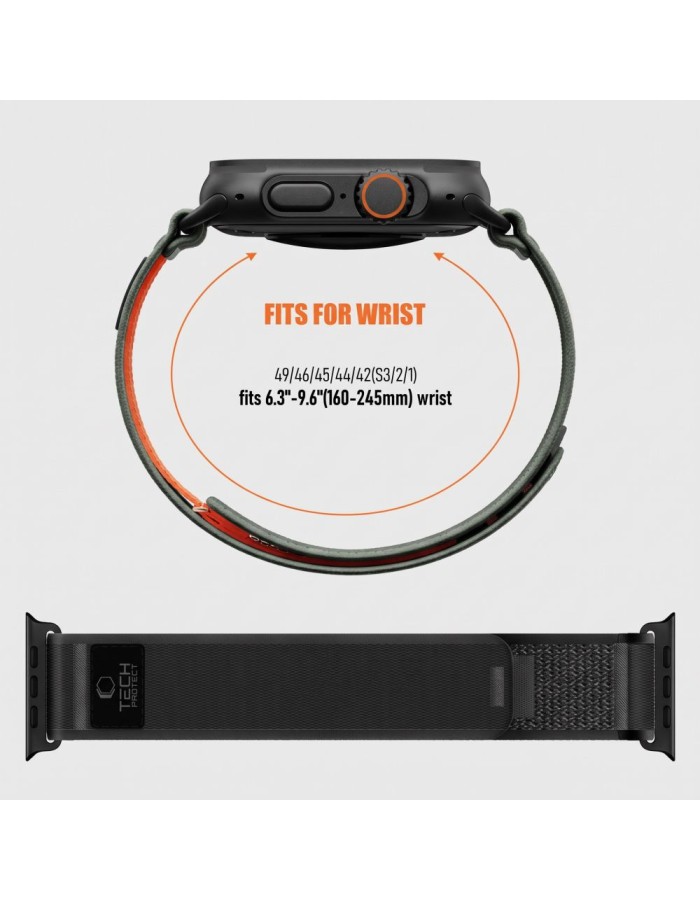 Tech-Protect Nylon Elite Band for Apple Watch 44 / 45 / 46 / 49 mm - black-orange