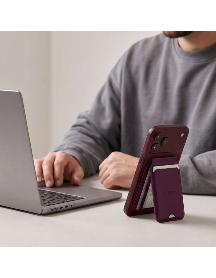 Tech-Protect MagWallet Stand MagSafe Magnetic Phone Wallet - Burgundy Tech-Protect MagWallet Stand MagSafe Magnetic Phone Wallet - Burgundy