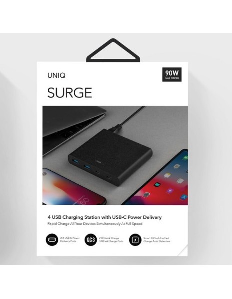 HUB Uniq Surge LITHOS Collective 90W 2xUSB-A QC 3.0 / 2xUSB-C PD 3.0 - black HUB Uniq Surge LITHOS Collective 90W 2xUSB-A QC 3.0 / 2xUSB-C PD 3.0 - black