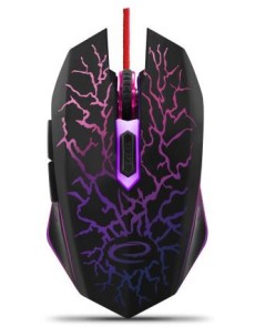 ESPERANZA MOUSE WIRED, BRAIDED CABLE, 800 / 1200 / 1600 / 2400DPI, 6 BUTTONS, USB 2.0, RIGHT HANDED, BLACK / BLUE WITH DESIGN, MULTICOLOUR LED BACKLIGHT