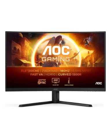 AOC MONITOR CQ32G4VE, CURVED GAMING 32'', VA, G, 180HZ, 2560x1440, 80M:1, 300 CD/M², AMD FREESYNC, TILT, 2X HDMI, DISPLAY PORT, FRAMELESS, 3YW, BLACK/RED