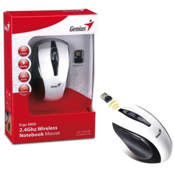 GENIUS MOUSE WIRELESS ERGO 9000, 2.4GHz, 5-BUTTON, BLUEEYE, 1200 DPI, USB PICO RECEIVER, ERGONOMIC, WHITE