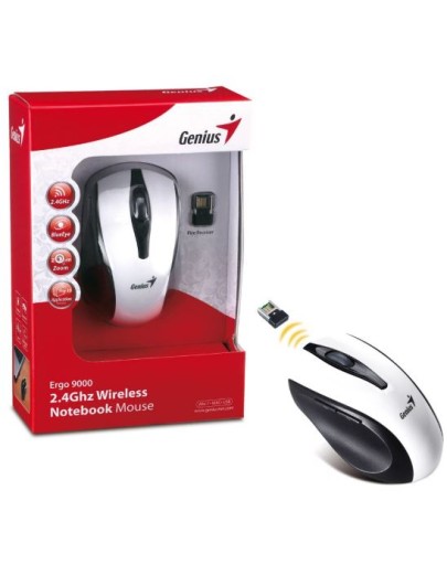 GENIUS MOUSE WIRELESS ERGO 9000, 2.4GHz, 5-BUTTON, BLUEEYE, 1200 DPI, USB PICO RECEIVER, ERGONOMIC, WHITE